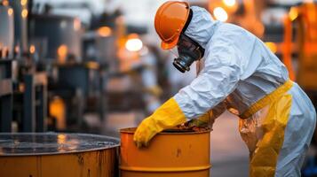 Hazardous waste disposal worker in protective gear photo