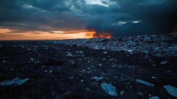 vast landfill overflowing with plastic waste and pollution photo