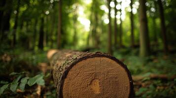 fallen tree trunk in lush green forest setting photo
