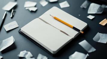 clean notebook with pencil surrounded by notes photo