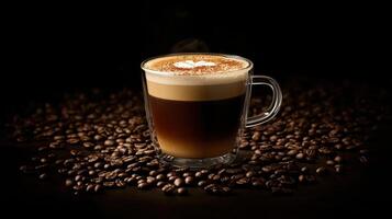 Rich Americano coffee in glass cup with crema photo