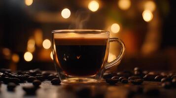 Aromatic Americano coffee in glass cup with rich crema photo
