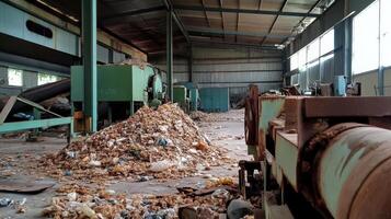 A factory with a lot of garbage and machinery photo