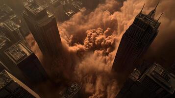 A city is covered in dust and smoke photo