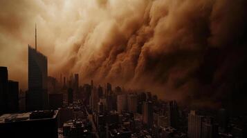 A city is covered in dust as it is seen from above photo