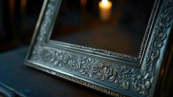 A silver frame with a candle in it photo