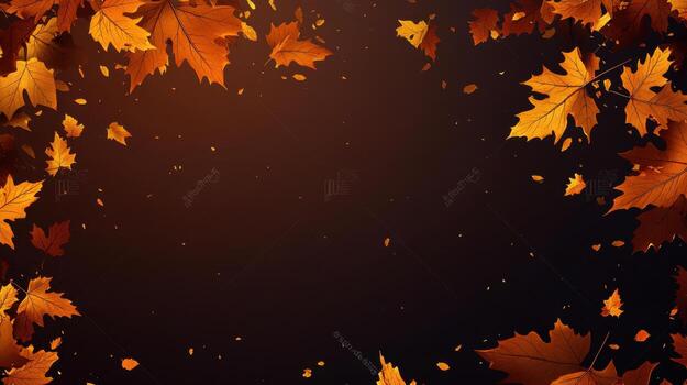 Falling golden leaves create warm autumn background photo