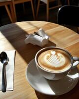 A white cup with a coffee art photo