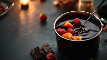 Indulge in chocolate fondue with fresh fruit and berries photo