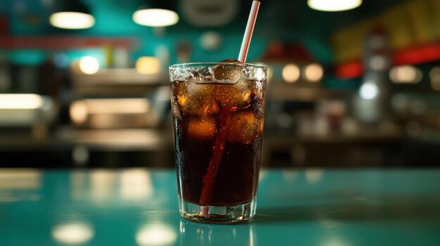 A glass of cola sitting on a table photo
