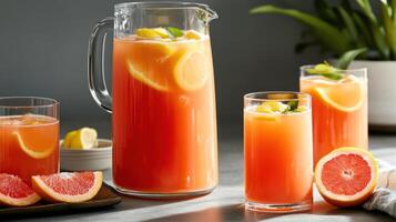 Refreshing citrus juice blend with orange, grapefruit, and lemon photo