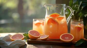 Refreshing citrus juice blend with orange and grapefruit slices photo