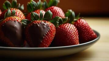 Chocolate covered strawberries arranged beautifully on plate photo