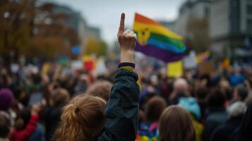Raising hand in support at vibrant protest for change photo