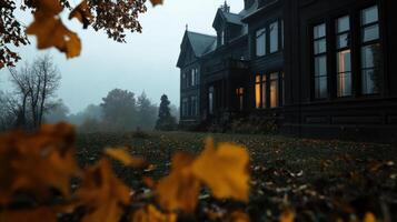 A dark house with windows and a foggy day photo
