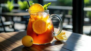 Refreshing cold brew tea with citrus and mint photo