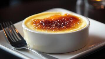 A dessert on a plate with a fork photo