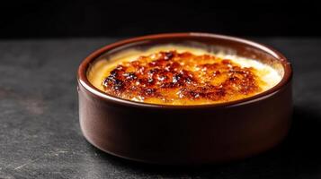 Creamy dessert with caramelized sugar crust, rich and elegant photo