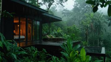 A house in the jungle with a view of the rainforest photo