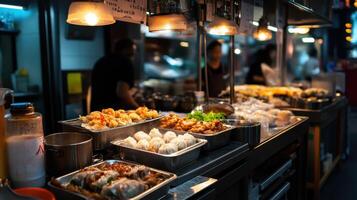Delicious dim sum cart filled with dumplings and buns photo