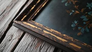 An old frame with a gold floral design on it photo