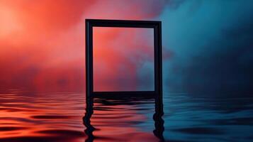 An open door in the water with a red sky photo