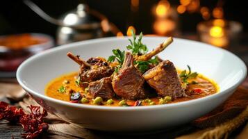 Delicious curry with tender meat and vibrant herbs photo
