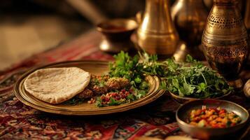 A plate of food sitting on a table photo