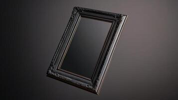 Floating black picture frame with dark background photo