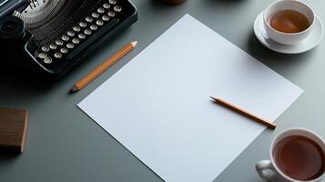 Blank paper with pencil and vintage typewriter photo