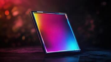 A colorful screen with a rainbow light on it photo