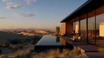 A modern house in the desert with a pool photo