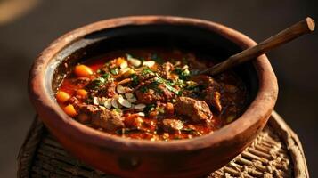 Hearty Moroccan lamb curry with apricots and almonds photo