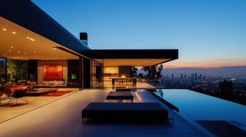 Modern home with futuristic design and stunning city view photo