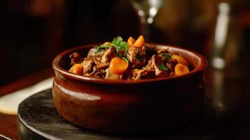 Hearty Moroccan lamb tagine with apricots and carrots photo