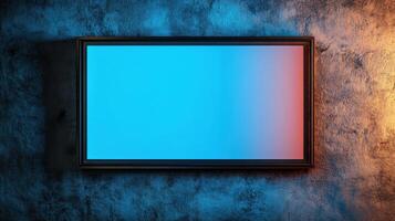 A blue and red square frame on a wall photo