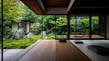 serene Japanese inspired home with tranquil garden view photo