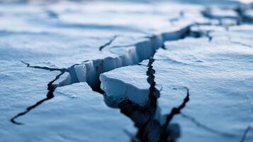Melting glaciers with large cracks indicating rising sea levels photo
