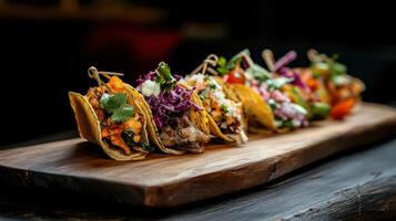 A wooden tray with tacos on it photo
