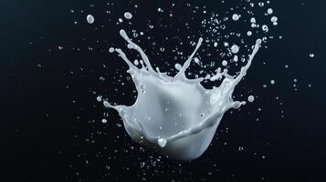 dynamic splash of milk frozen in mid air against dark background photo