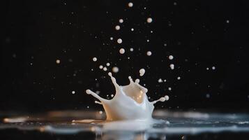 Milk splash frozen in mid air, creating dynamic visual effect photo