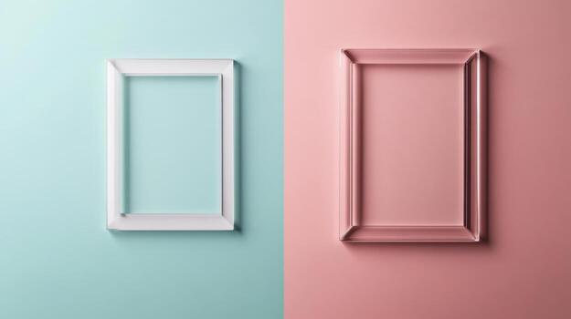 Minimalist picture frames on pastel backgrounds create contrast photo