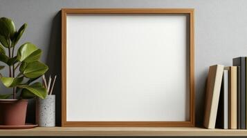 Minimal wooden picture frame with blank space for creativity photo