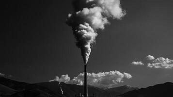 Dark smoke billowing from coal fired power plant chimney photo
