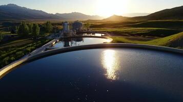 large scale water treatment plant with serene reflections photo