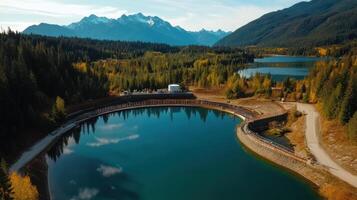 Aerial view of water treatment facility surrounded by nature photo