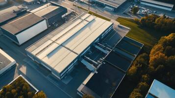 Aerial view of modern industrial facility with rooftops photo