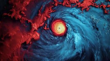 Intense cyclone forming over ocean, swirling colors photo