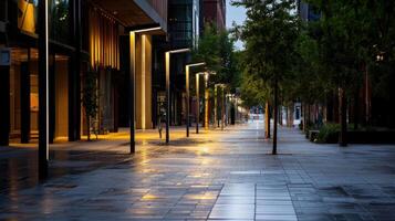 empty street in sustainable city with modern architecture photo