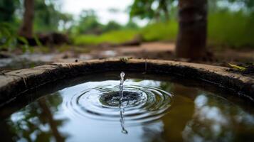 serene well with minimal water, reflecting nature beauty photo